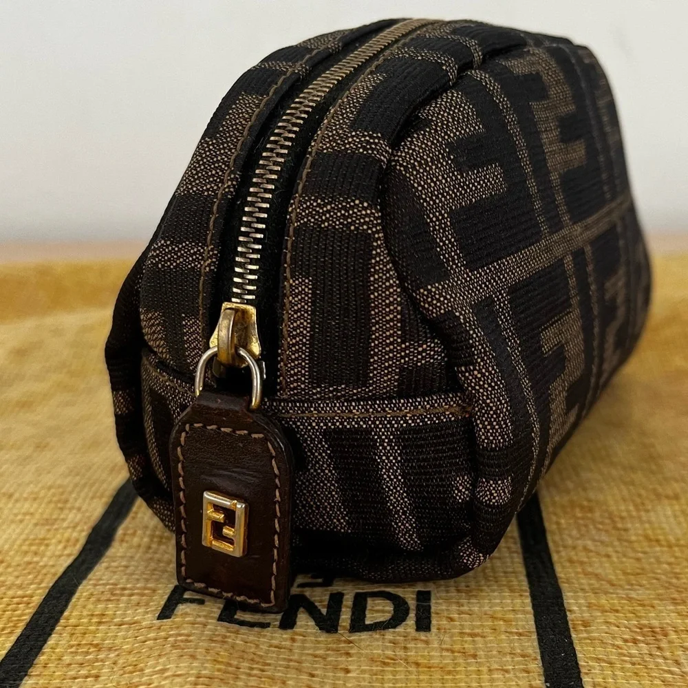 FENDI FF Zucca Monogram Cosmetic/Vanity Pouch Italy EUC Circa1980’s-1990’s